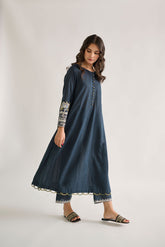 DC-2129 NAVY BLUE KARANDI 2PCS EMBROIDERED KURTA WITH TROUSER